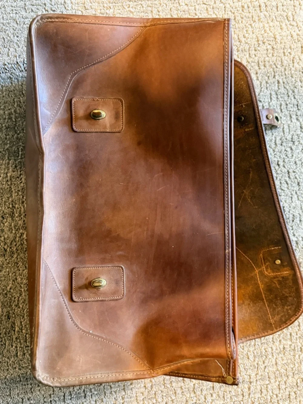 Orvis Classic Brown Leather Briefcase w/ Brass Hardware Book Bag